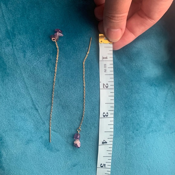 Gold Amethyst Threader Earrings - Picture 4 of 4